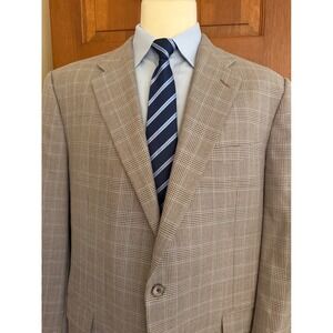 Hickey Freeman Glen Check Sport Coat Mens 46L Wool Silk 2-Button Blazer Jacket